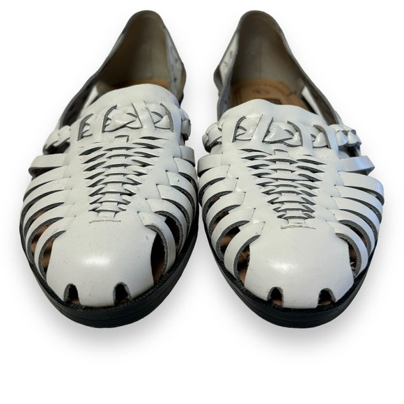 Predictions Leather Collection Womens Size 6.5 White Huarache Flat Woven Shoes - Picture 1 of 9